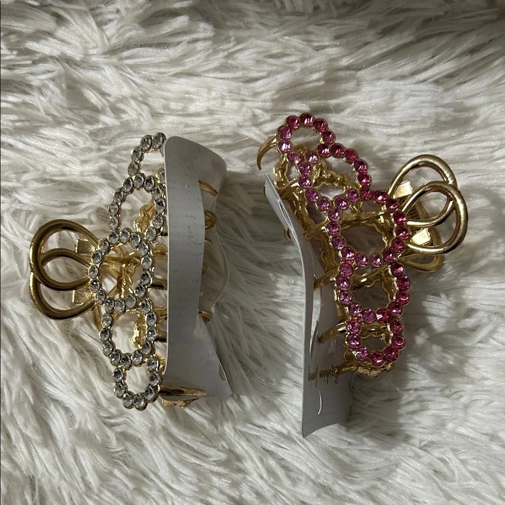 Fashion Jewelry Gold and Pink Rhinestone Hair Clips - Picture 3 of 5